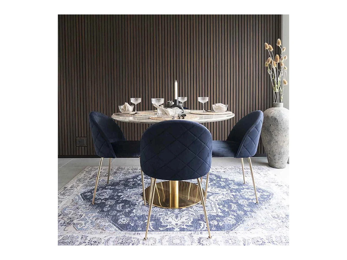 MEYRIN - Lot de 4 Chaises Velours Bleu et Pieds Métal Doré