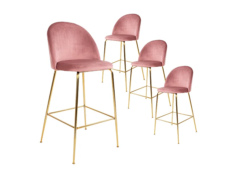 MEYRIN - Lot de 4 Chaises Hautes Velours Rose et Pieds Métal Doré