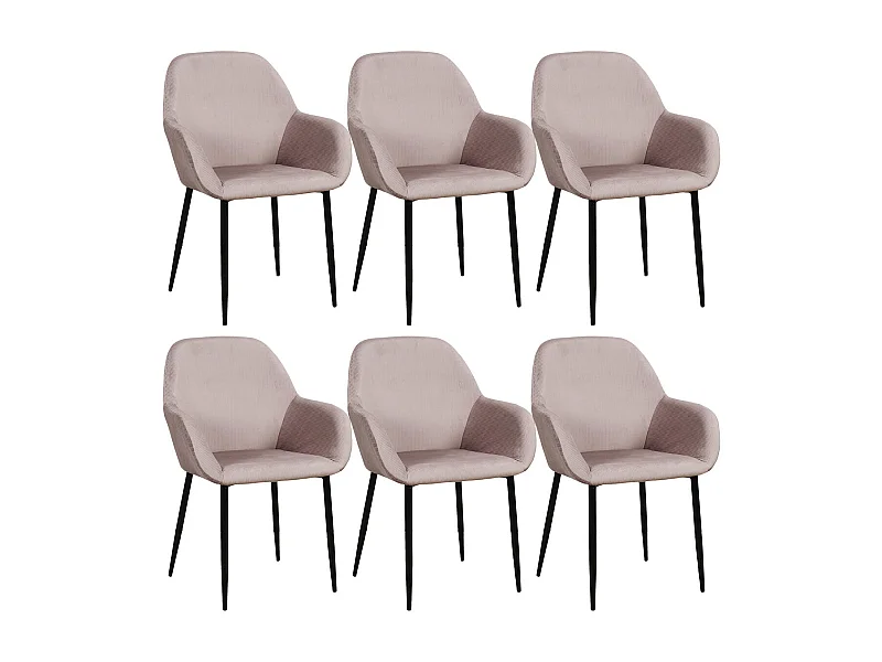 ALESSIA - Lot de 6 Fauteuils Velours Côtelé Rose