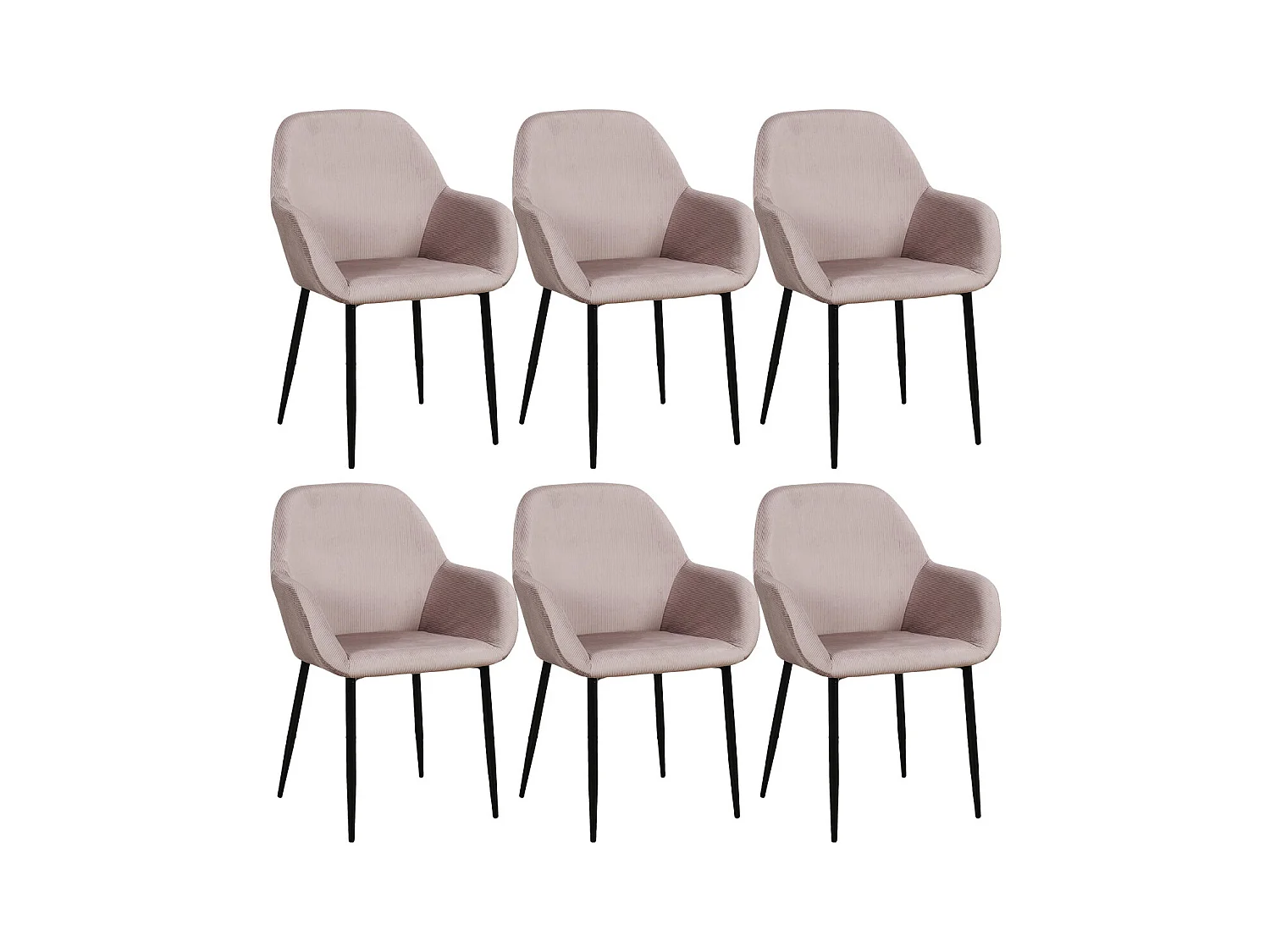 ALESSIA - Lot de 6 Fauteuils Velours Côtelé Rose