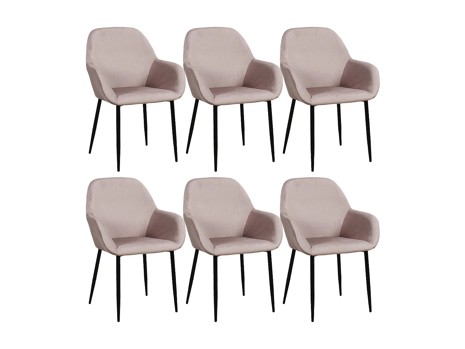 ALESSIA - Lot de 6 Fauteuils Velours Côtelé Rose