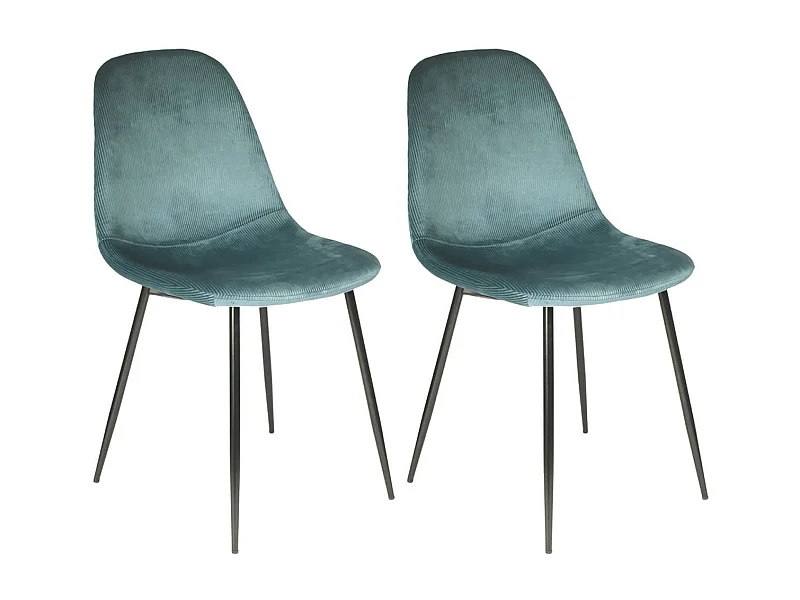 ALESSIA - Lot de 2 Chaises Velours Côtelé Bleu Canard