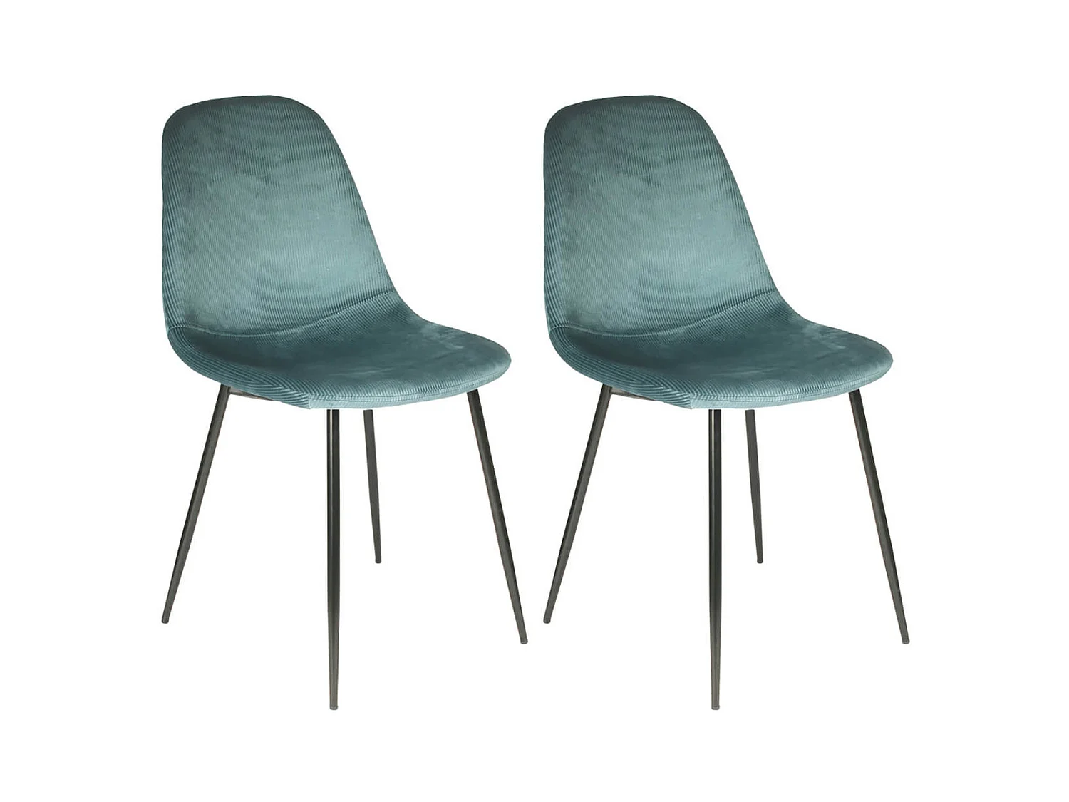 ALESSIA - Lot de 2 Chaises Velours Côtelé Bleu Canard