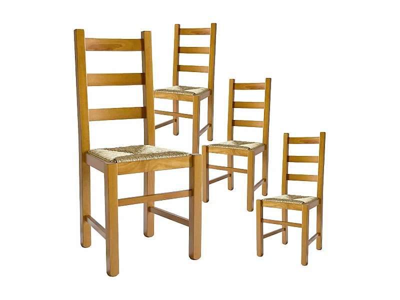 ORTA - Lot de 4 Chaises Teinté Chêne et Assises en Paille