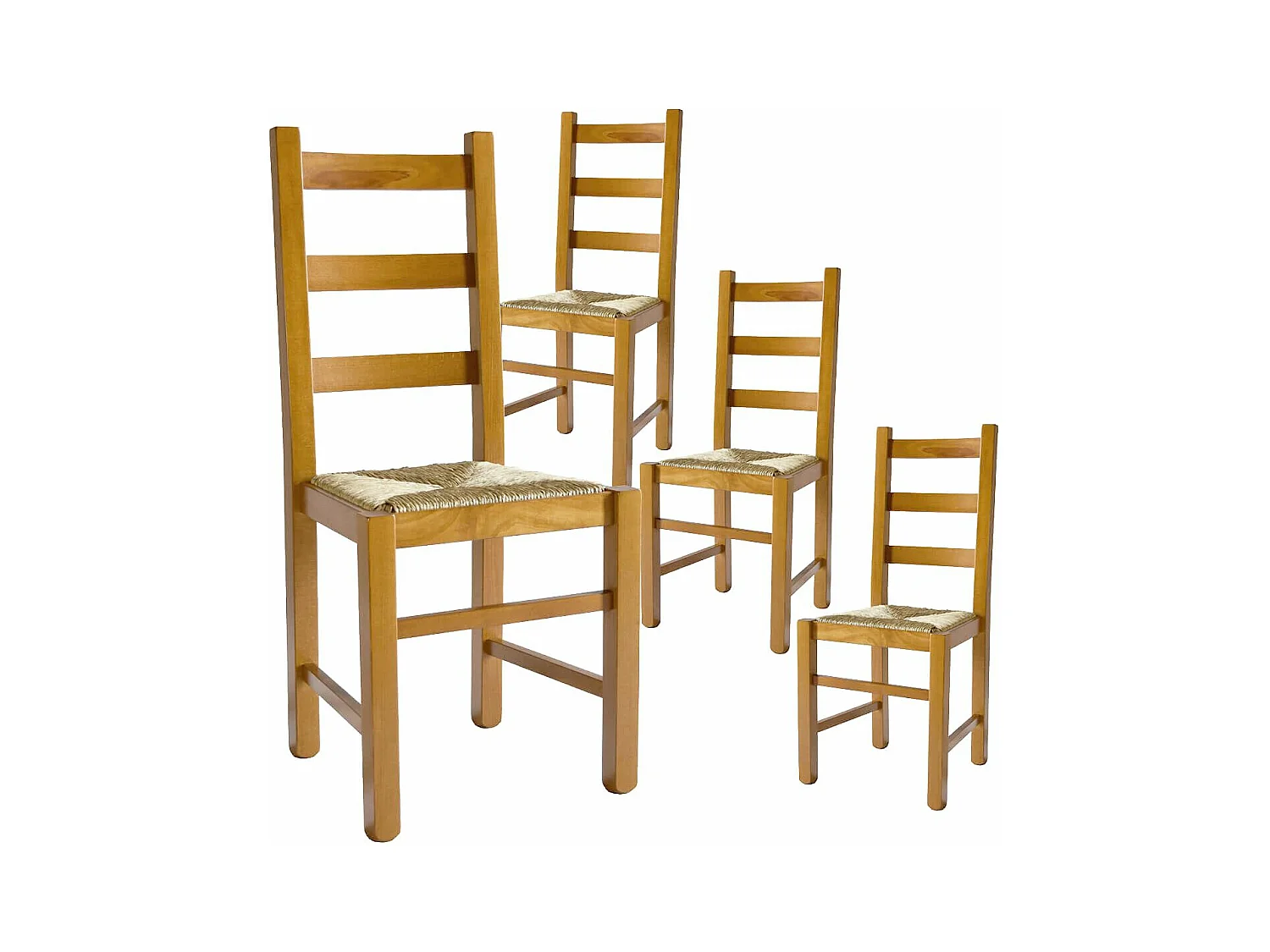 ORTA - Lot de 4 Chaises Teinté Chêne et Assises en Paille