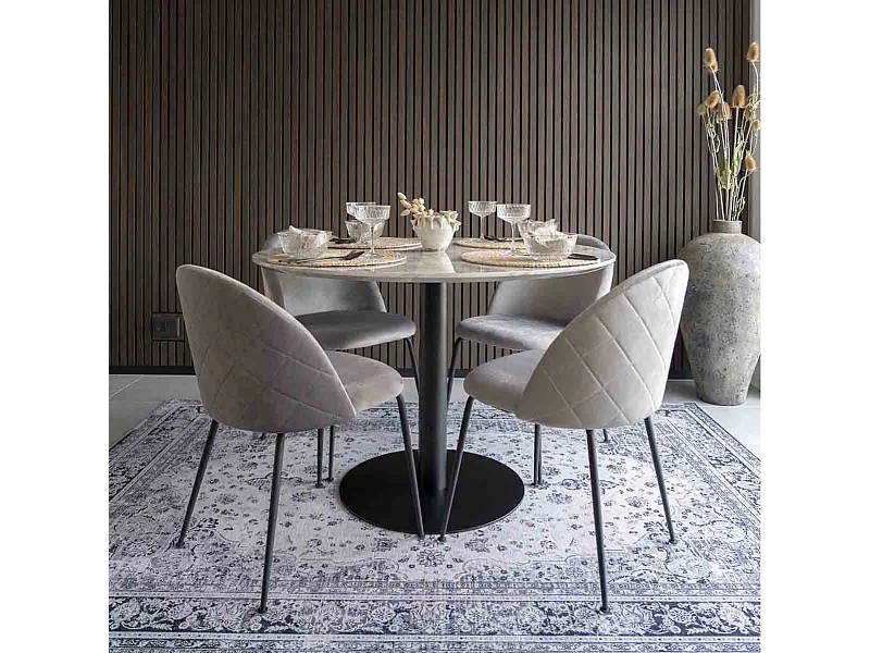 MEYRIN - Lot de 2 Chaises Velours Gris et Pieds Métal Noir