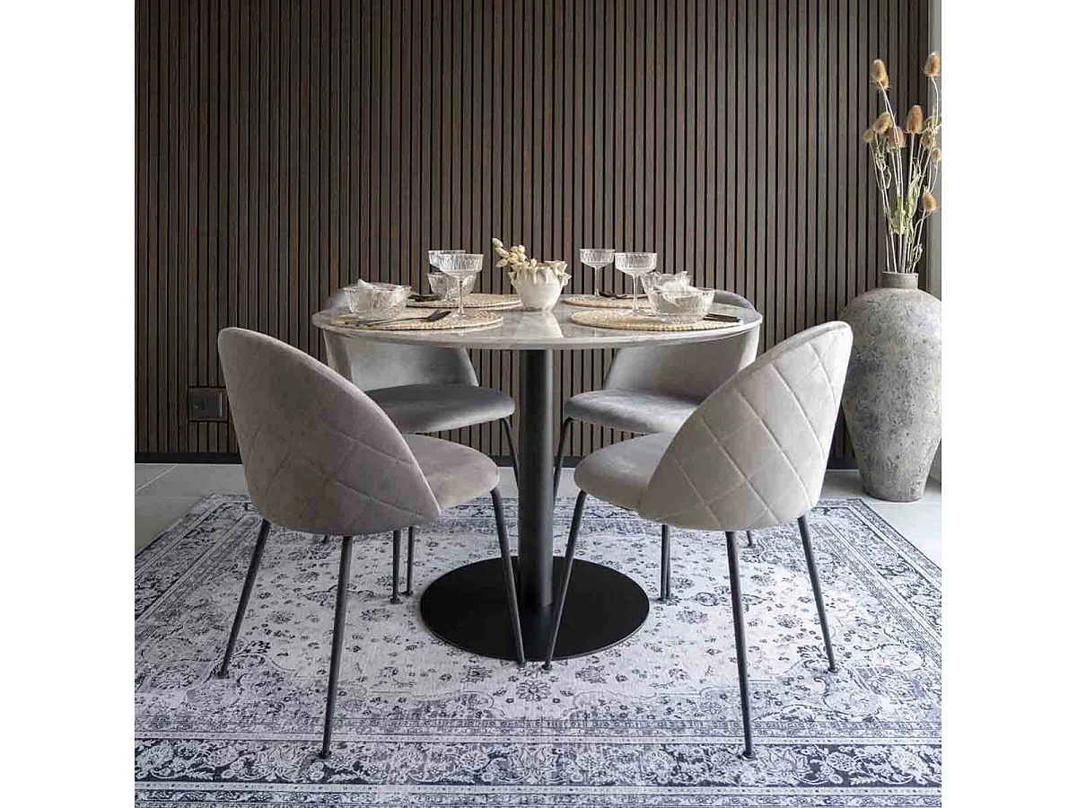 MEYRIN - Lot de 2 Chaises Velours Gris et Pieds Métal Noir