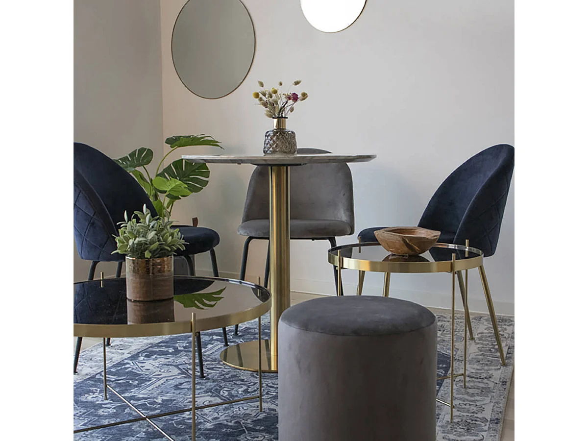 MEYRIN - Lot de 2 Chaises Velours Gris et Pieds Métal Noir