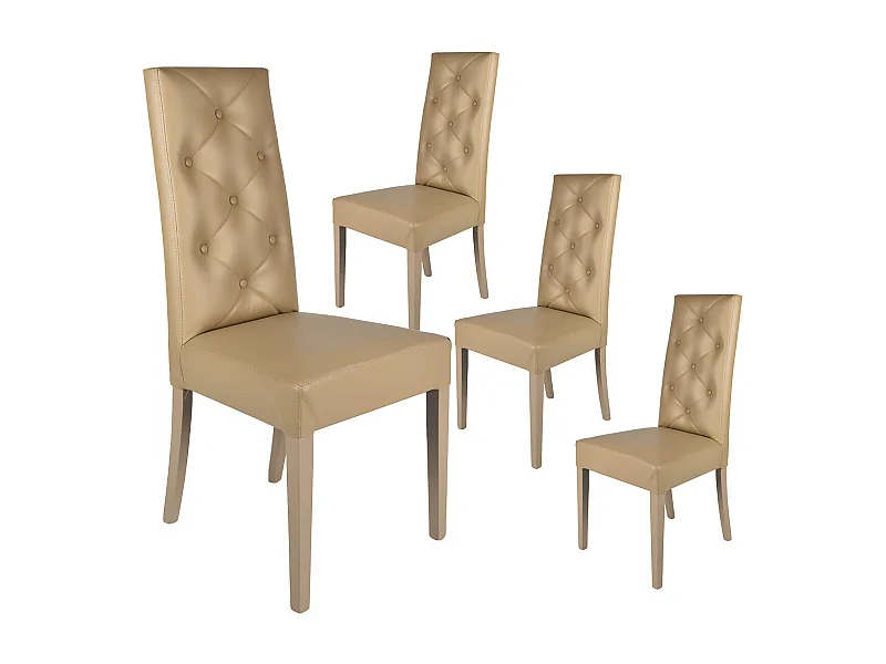 TREVI - Lot de 4 Chaises Simili Taupe et Pieds Laqués