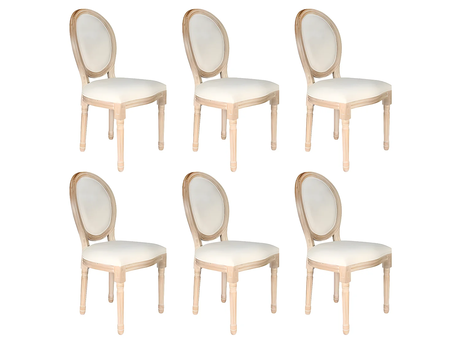 MELINDA - Lot de 6 Chaises Baroques Tissu Beige