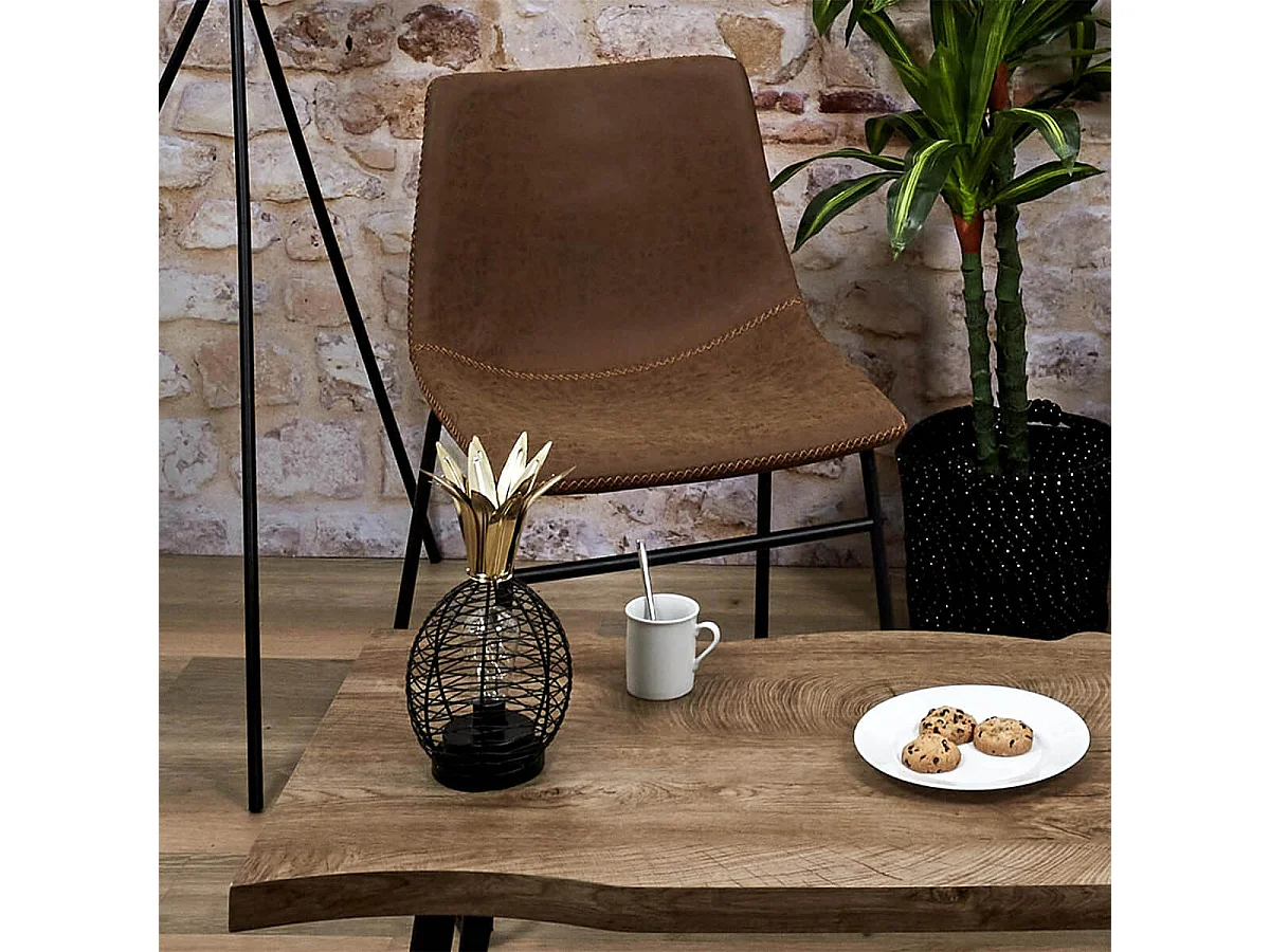 SANDY - Lot de 2 Chaises Coutures Apparentes Marron