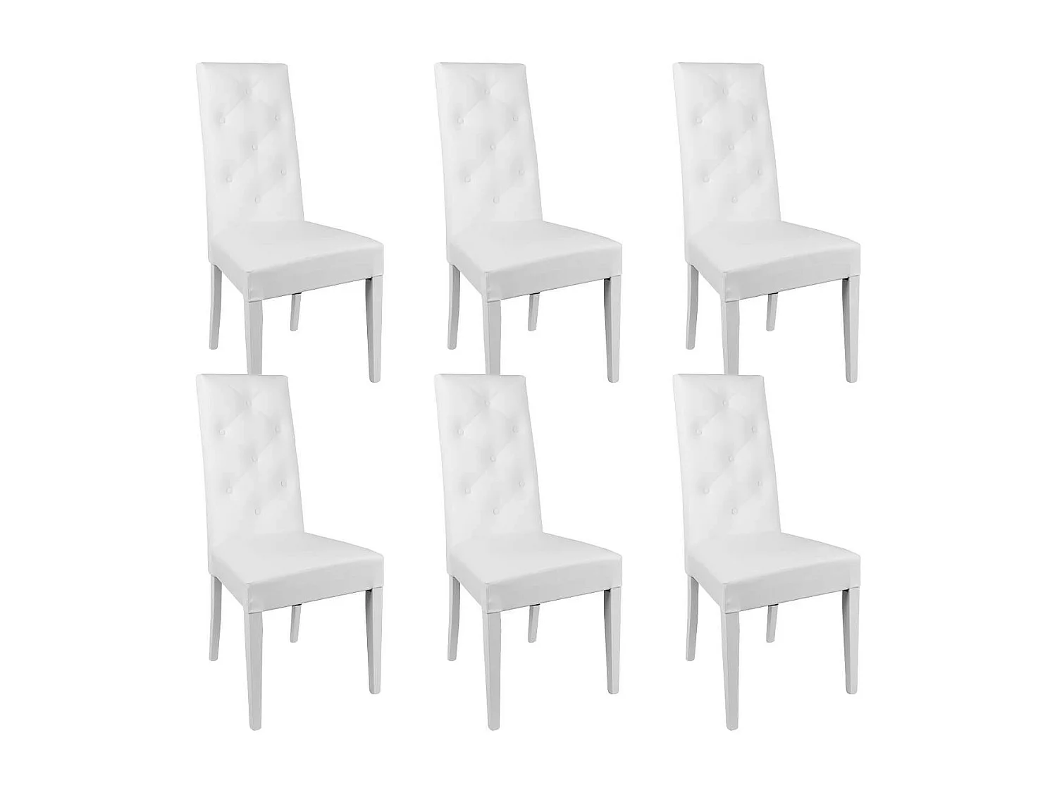 TREVI - Lot de 6 Chaises Simili Blanc et Pieds Laqués