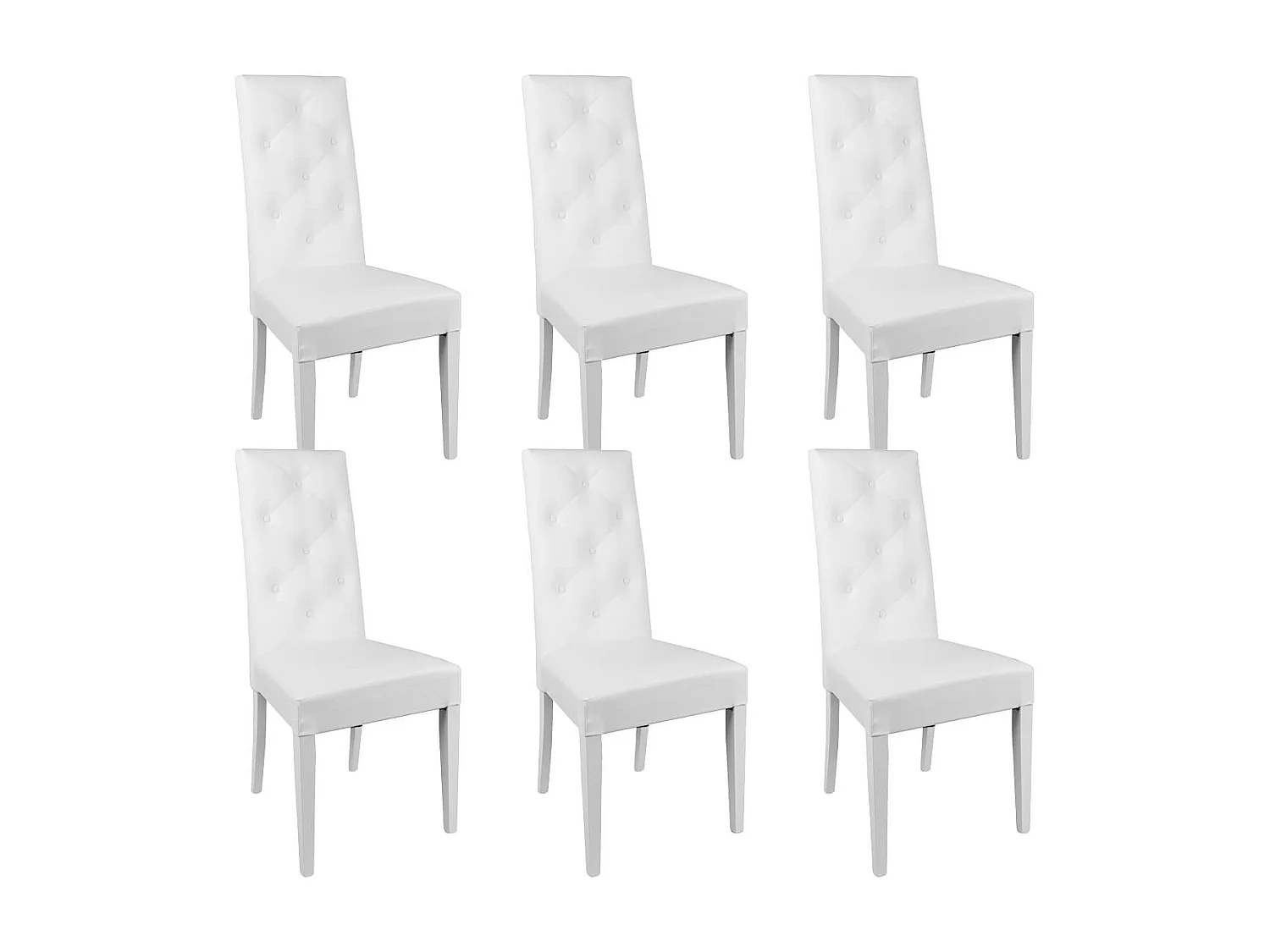 TREVI - Lot de 6 Chaises Simili Blanc et Pieds Laqués