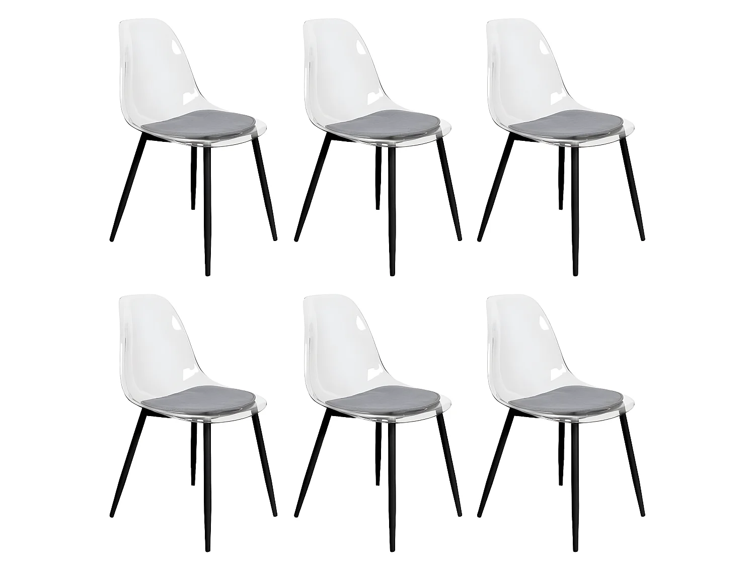 TRINA - Lot de 6 Chaises Transparentes et Pieds Métal