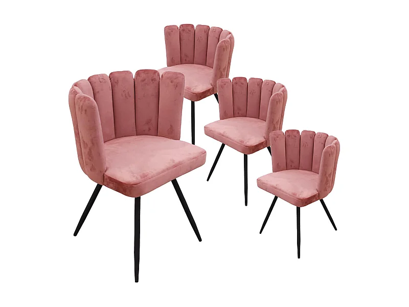 CHARLOTTE - Lot de 4 Chaises Velours Rose
