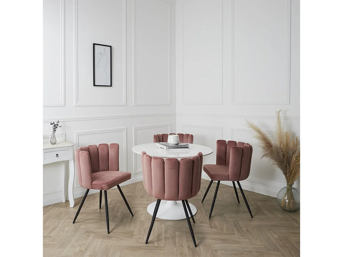 CHARLOTTE - Lot de 4 Chaises Velours Rose