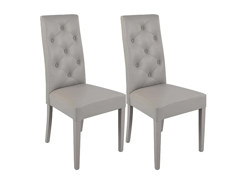 TREVI - Lot de 2 Chaises Simili Gris Clair et Pieds Laqués