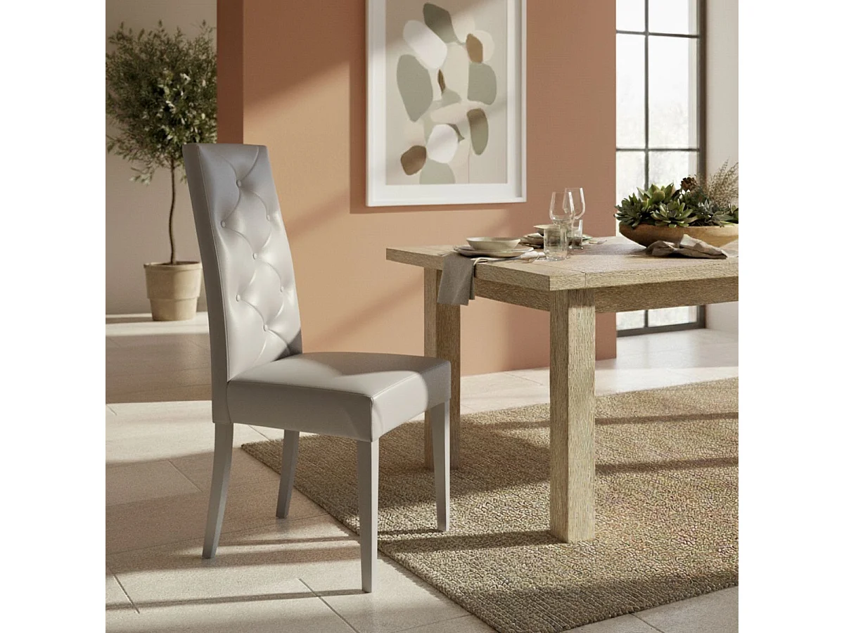 TREVI - Lot de 2 Chaises Simili Gris Clair et Pieds Laqués