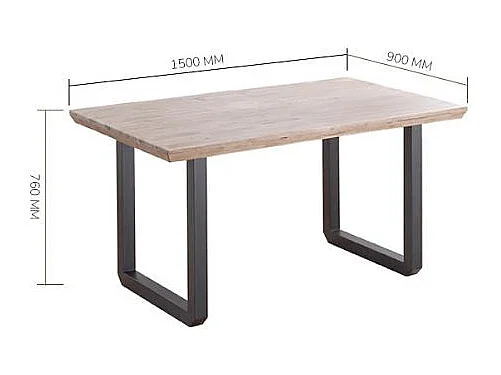 Table ROMA. Plateau en chêne avec finition en chanfrein. Pieds en métal noir. 150x90x77cm