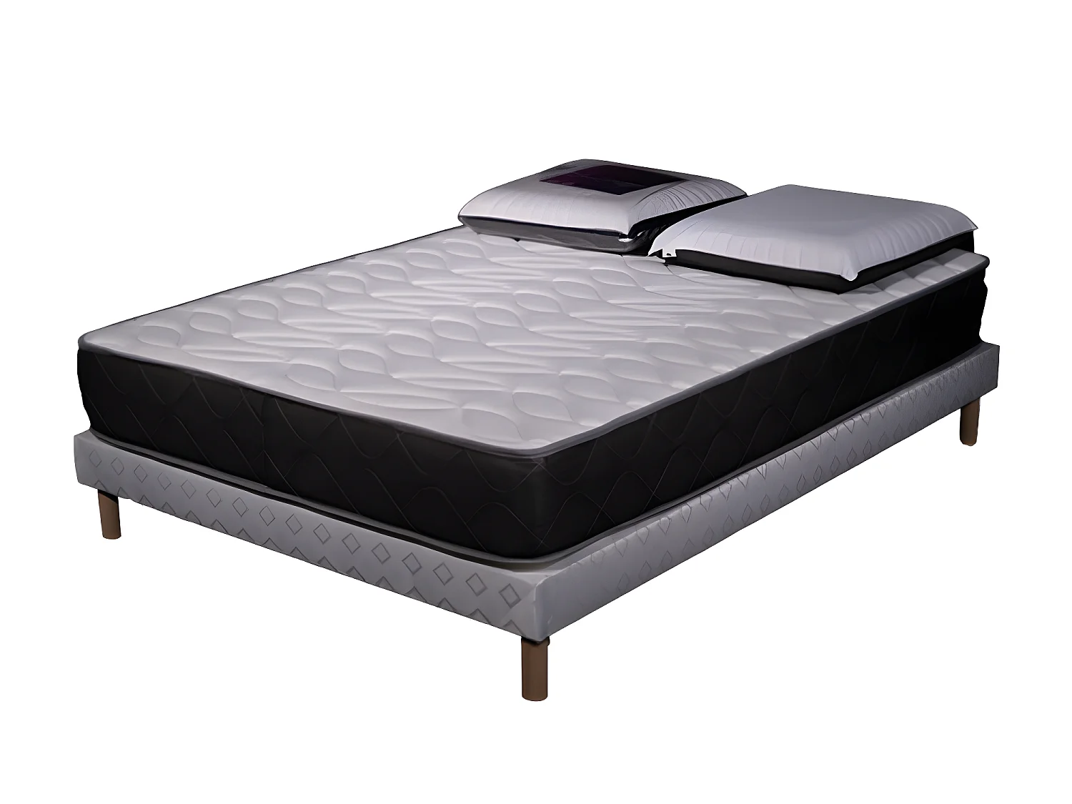 Ensemble Matelas Luxe mousse - 140x190cm avec 2 Oreiller visco 60x60 et Sommier blanc