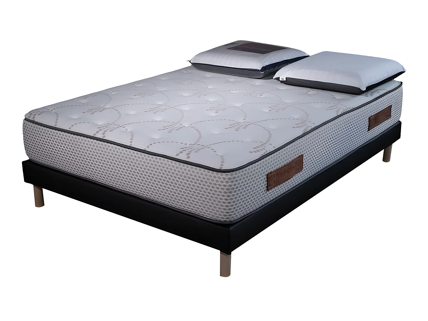 Ensemble Cosmos White mousse accueil mémoire - 140x190 et 2 Oreiller visco 60x60 - Sommier noir