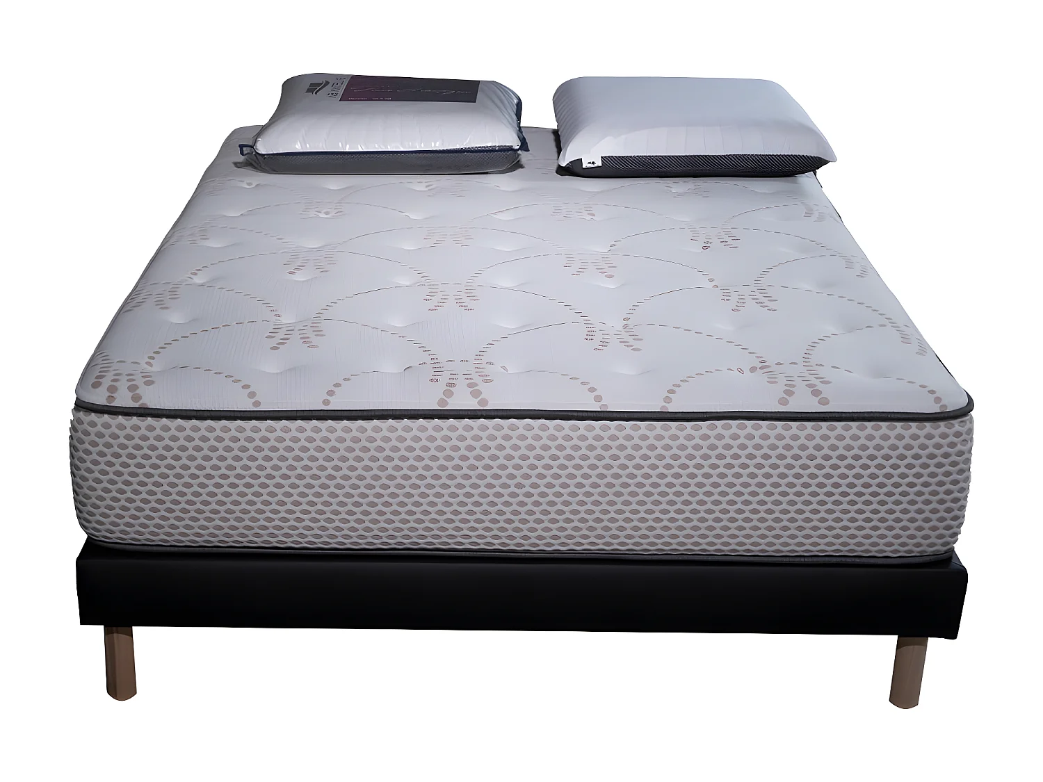 Ensemble Cosmos White mousse accueil mémoire - 140x190 et 2 Oreiller visco 60x60 - Sommier noir