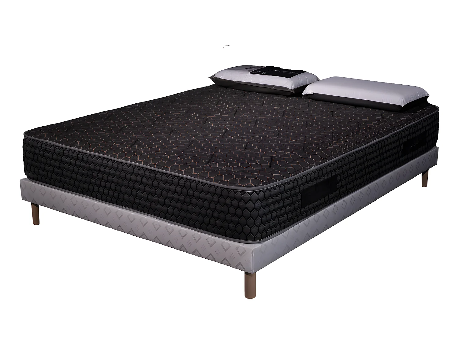 Ensemble Matelas mousse Cosmos Black accueil mémoire - 90x190 - 1 Oreiller 70x40 - Sommier blanc