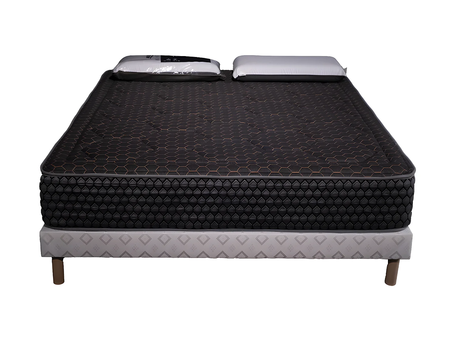 Ensemble Matelas mousse Cosmos Black accueil mémoire - 90x190 - 1 Oreiller 70x40 - Sommier blanc