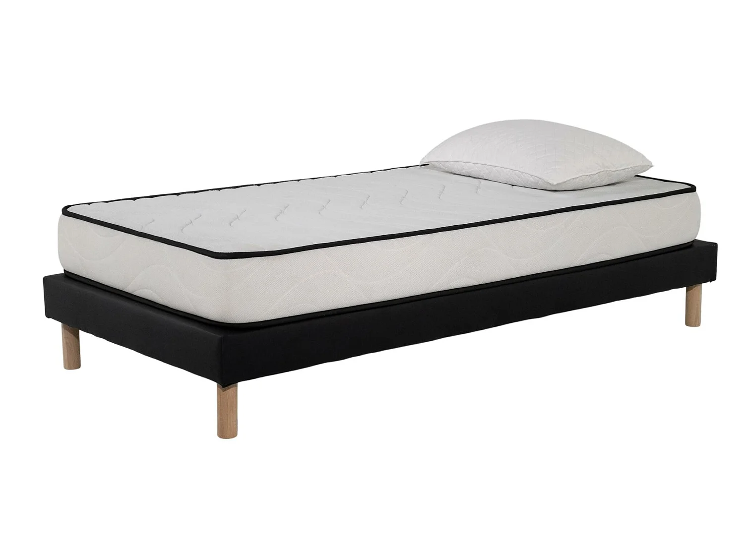 Ensemble Matelas mousse Confort 90x190cm 1 Oreiller  flocons mémoire 50x70 - Sommier tapissier noir