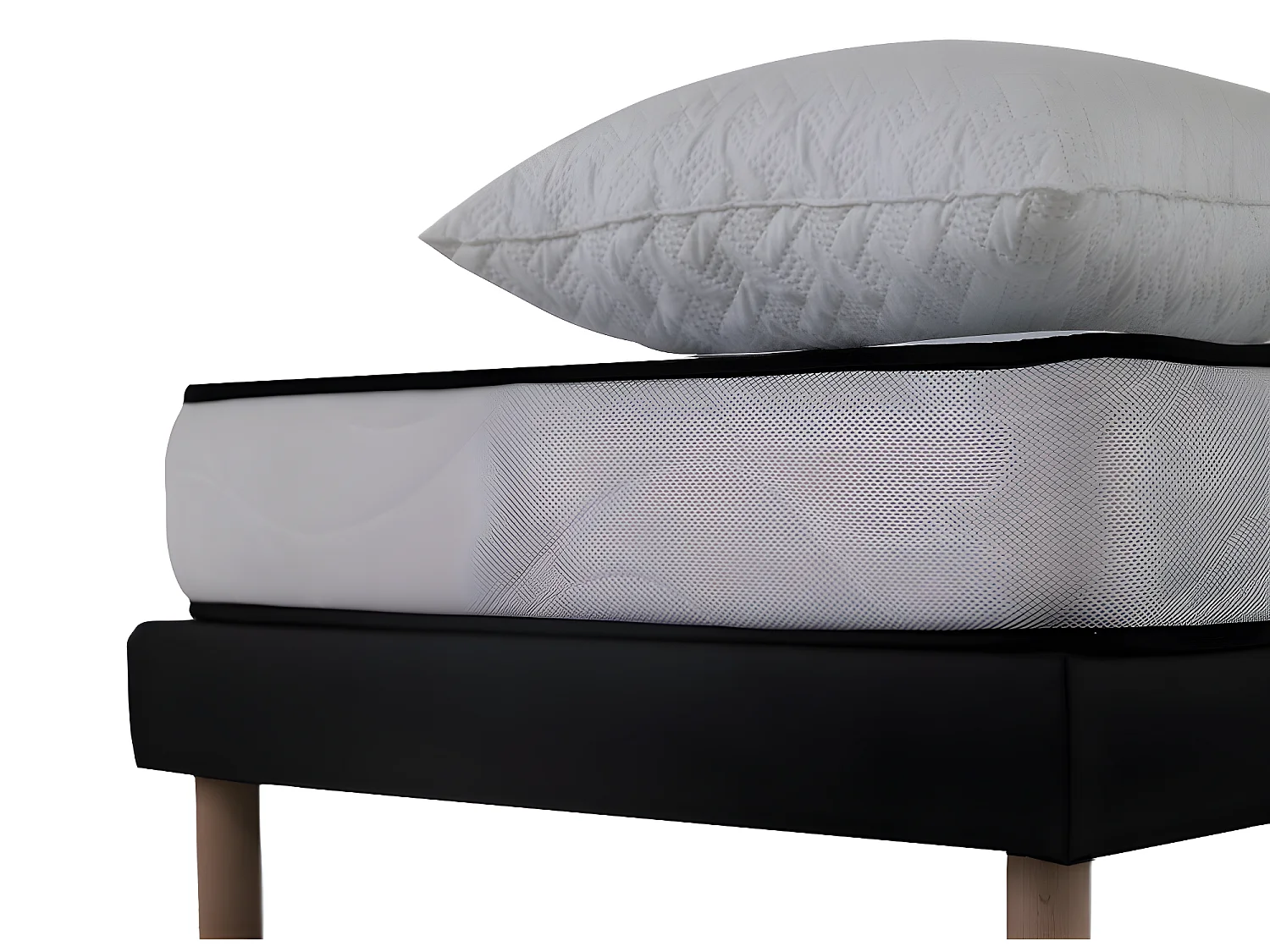 Ensemble Matelas mousse Confort 90x190cm 1 Oreiller  flocons mémoire 50x70 - Sommier tapissier noir