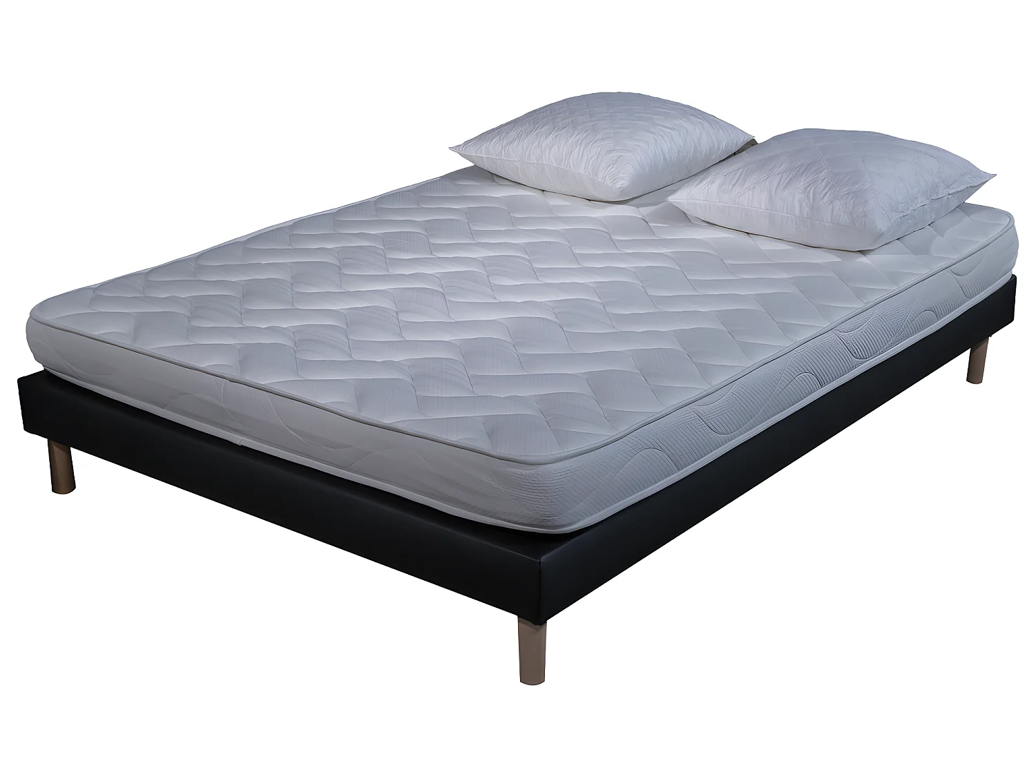 Ensemble Matelas mousse ECO - 160x200 - 2 Oreillers mémoire 60x60  - Sommier tapissier noir