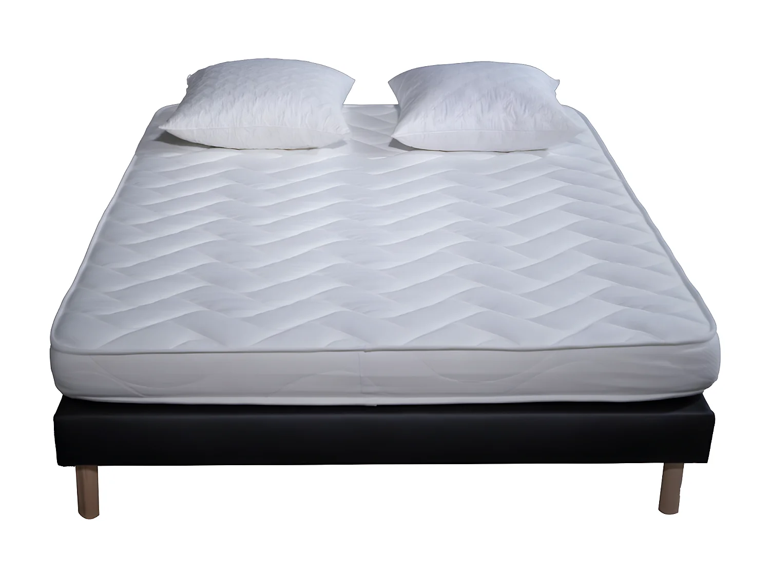 Ensemble Matelas mousse ECO - 140x190 - 2 Oreillers mémoire 60x60 - Sommier tapissier noir