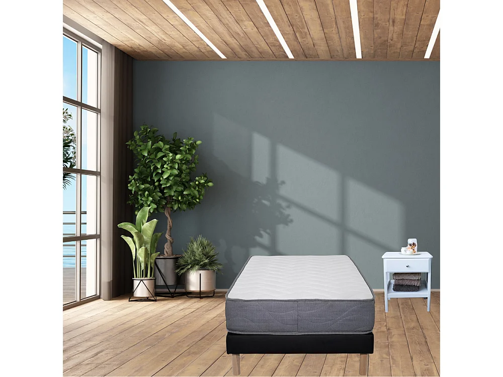 Ensemble Matelas mousse Luxe - 90x190cm - mousse et Sommier noir