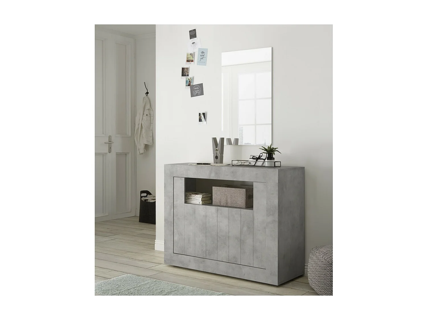 Buffet 2 portes battantes en bois, couleur béton, collection URBAN