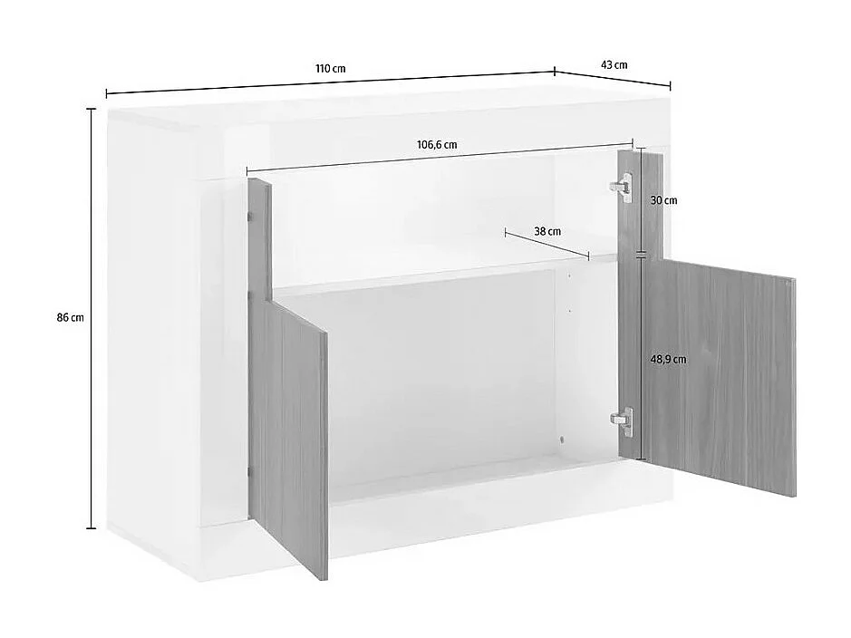 Buffet 2 portes battantes en bois, couleur béton, collection URBAN