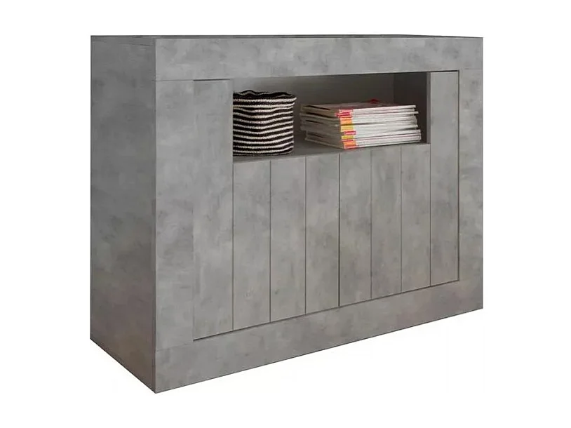 Buffet 2 portes battantes en bois, couleur béton, collection URBAN