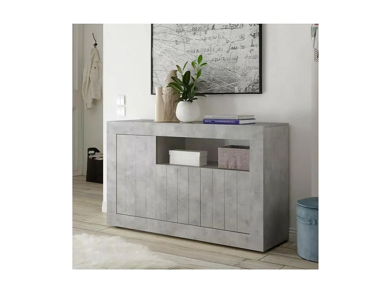 Buffet a 3 ante battenti in legno, colore cemento, collezione URBAN