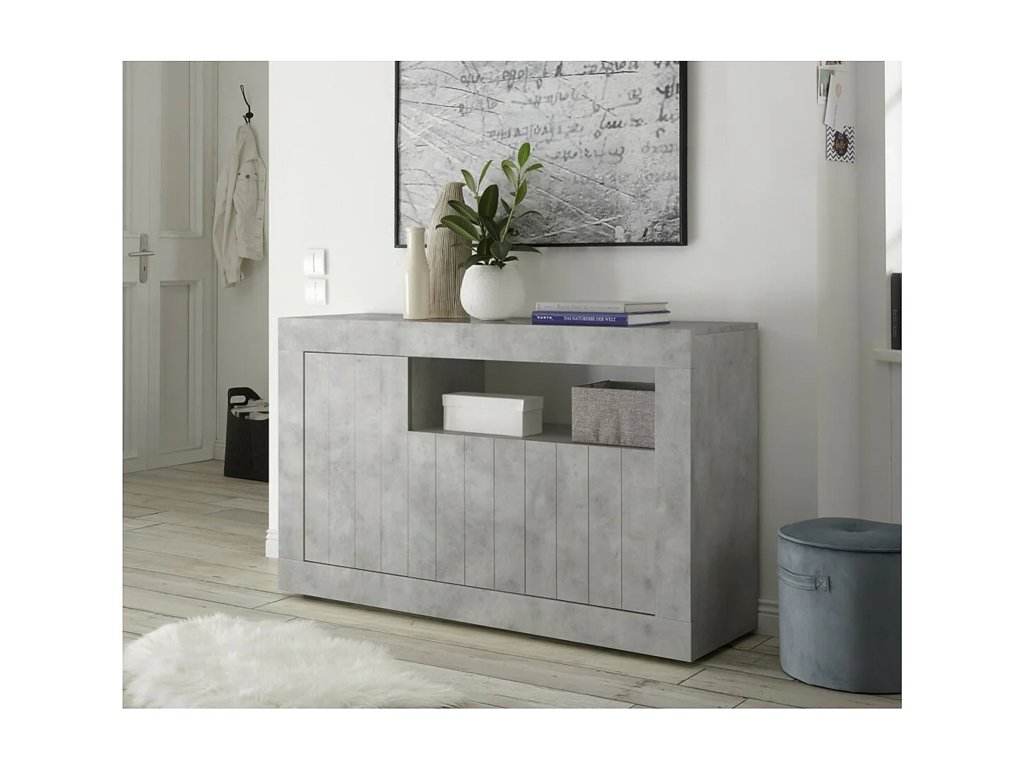 Buffet a 3 ante battenti in legno, colore cemento, collezione URBAN