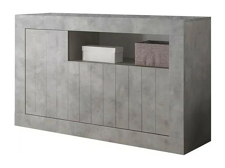 Buffet met 3 openslaande deuren van hout, betonkleur, collectie URBAN