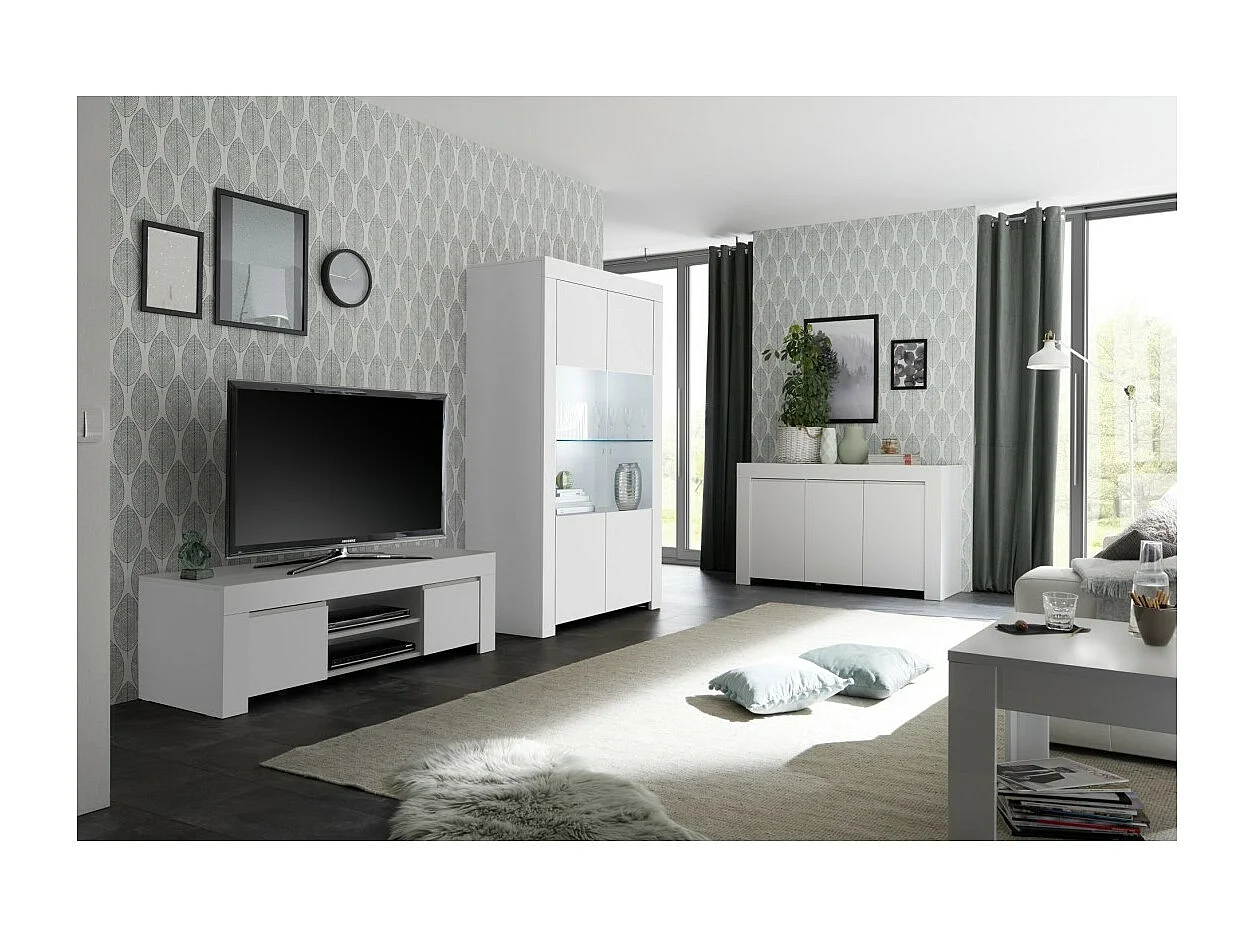 Buffet com 3 portas, coleção ZEFIR, cor branca fosca, ideal para sua sala de estar ou sala de jantar.