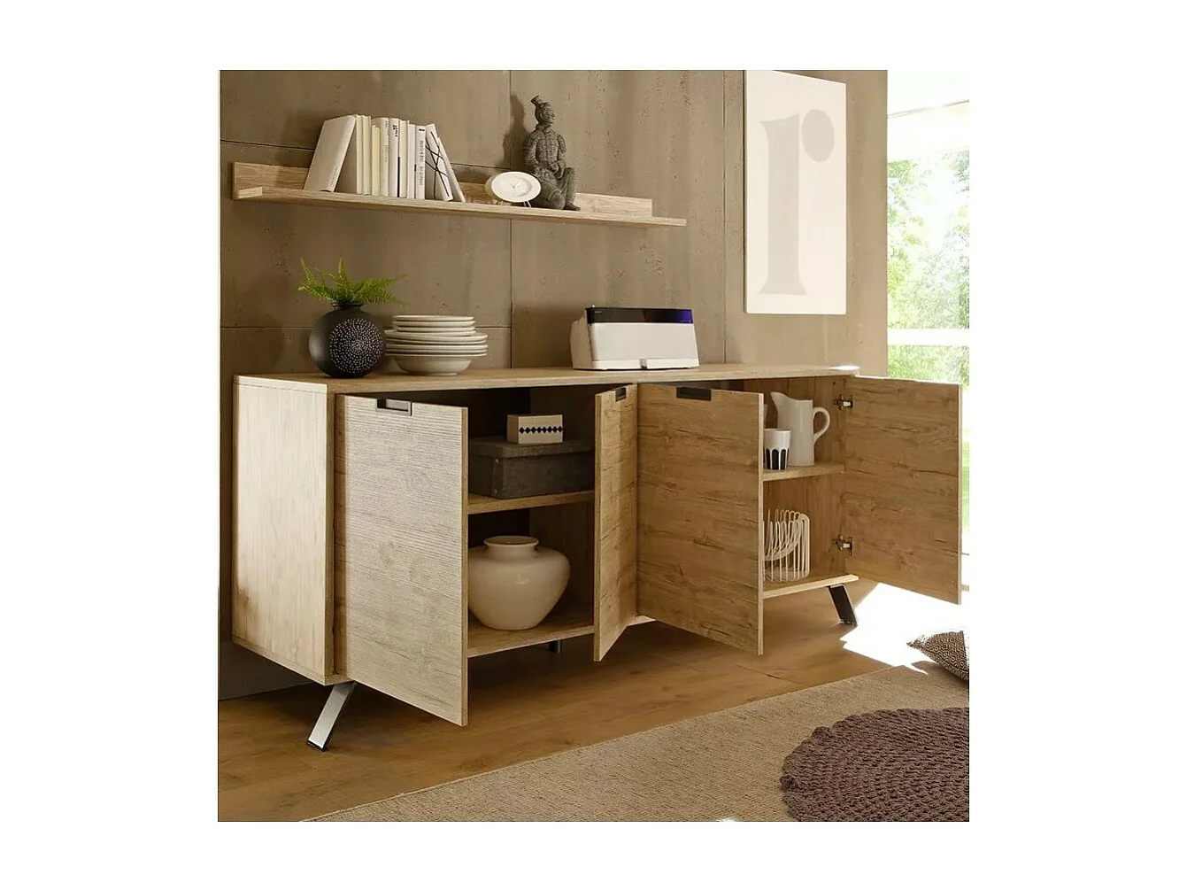 Buffet 4 portes, collection SHOW, coloris chêne clair