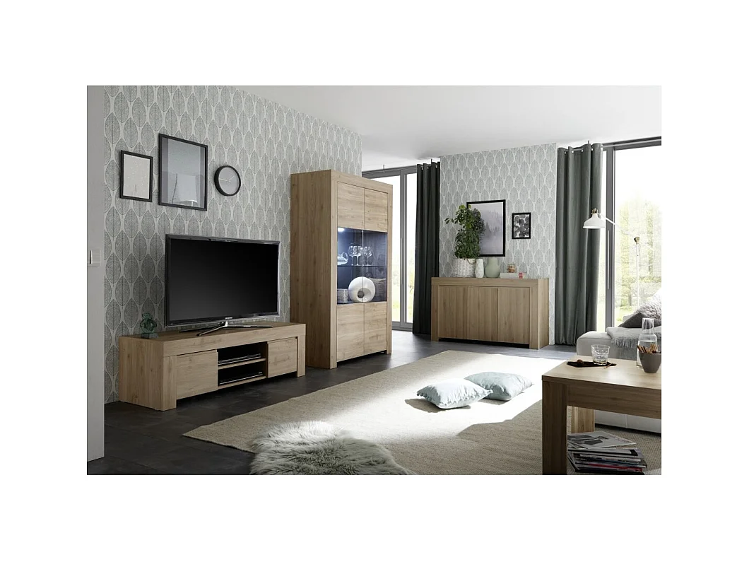 Buffet 3 portes, collection ZEFIR, coloris chêne clair, parfait pour votre salon