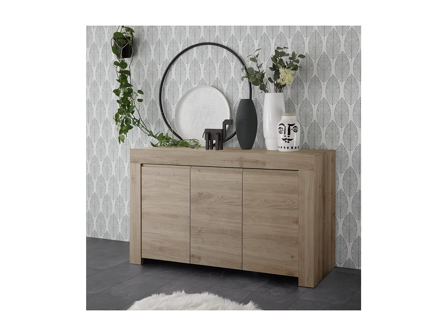 Buffet met 3 deuren, collectie ZEFIR, in licht eiken kleur, perfect voor uw woonkamer