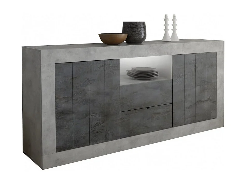 Buffet mit 2 Flügeltüren und 2 Schubladen, Farbe Dunkelgrau, Kollektion URBAN
