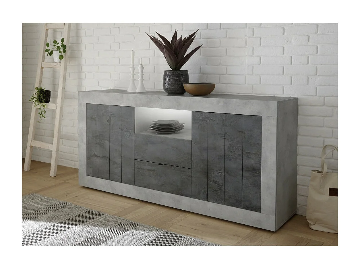 Buffet mit 2 Flügeltüren und 2 Schubladen, Farbe Dunkelgrau, Kollektion URBAN