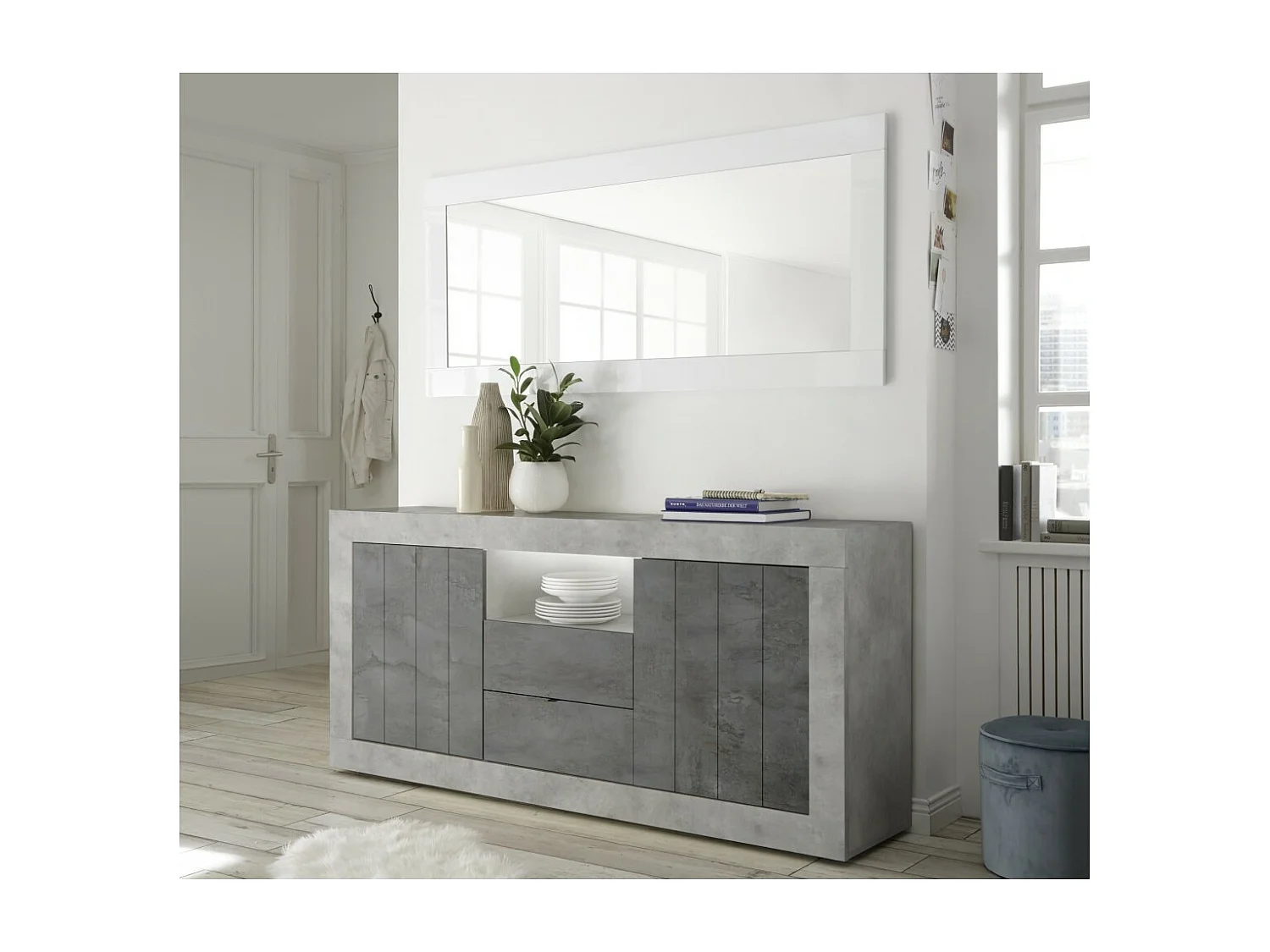 Buffet mit 2 Flügeltüren und 2 Schubladen, Farbe Dunkelgrau, Kollektion URBAN