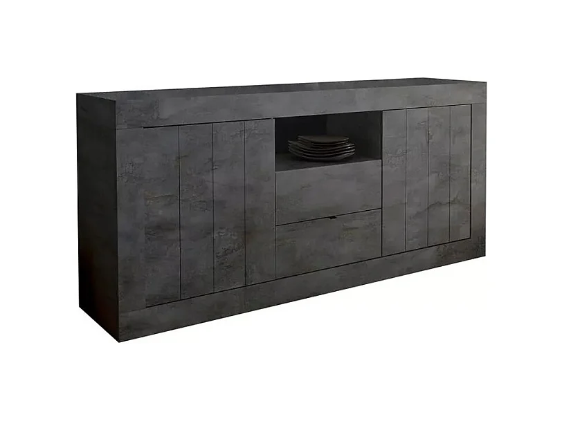 Buffet 2 portes battantes 2 tiroirs en bois, coloris gris foncé, collection URBAN