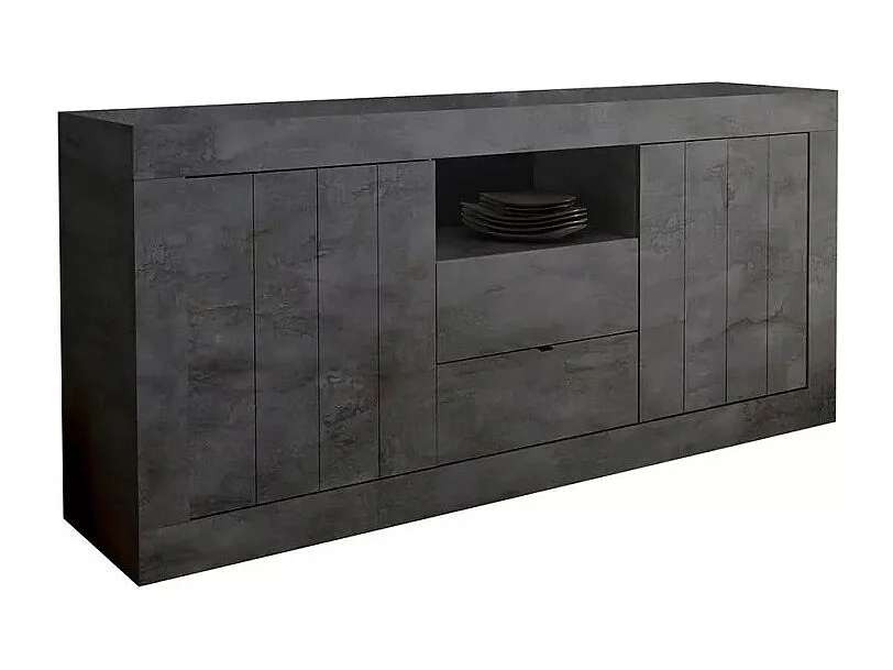 Buffet 2 portes battantes 2 tiroirs en bois, coloris gris foncé, collection URBAN