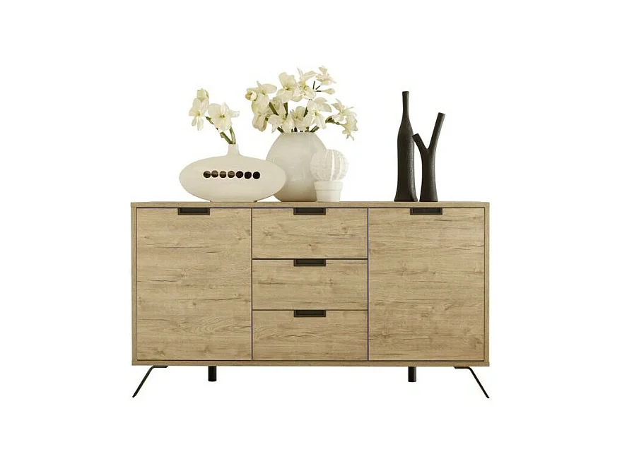 Buffet 2 portes 3 tiroirs, Collection SHOW, coloris chêne clair