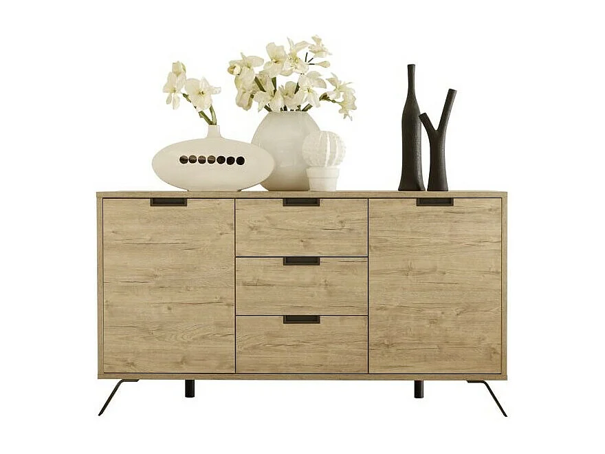 Buffet 2 portes 3 tiroirs, Collection SHOW, coloris chêne clair